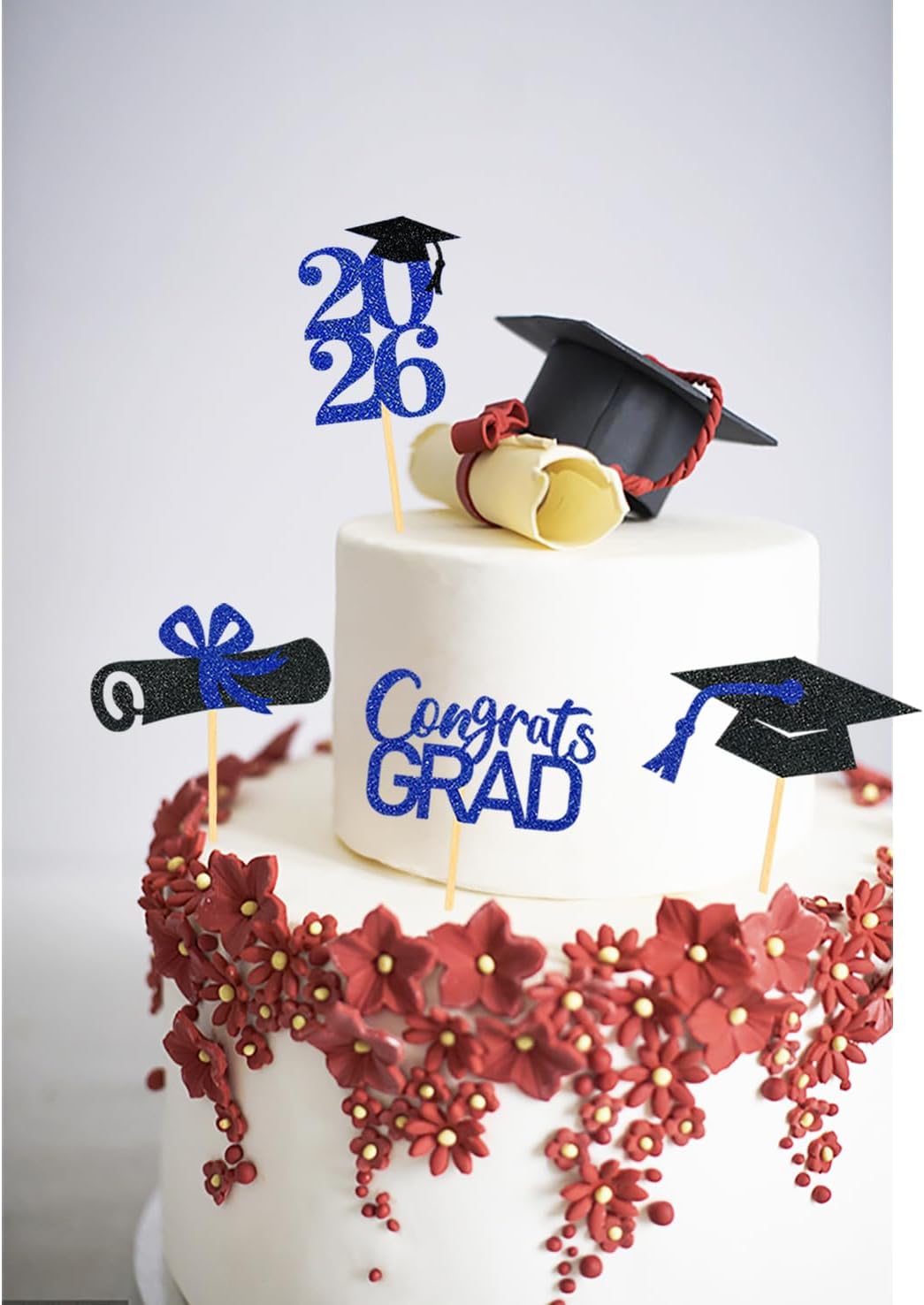 24Pcs Graduation Cupcake Toppers, Black and Blue Graduation Decorations Class of 2026 Cupcake Toppers (Black Blue)