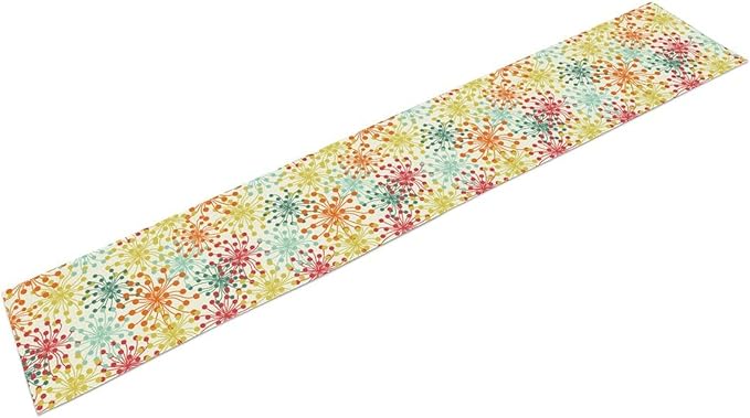 Mid Century Flower Table Runner, Colorful Geometric Abstract Chrysanthemum Vintage Farmhouse Decorations Orange Yellow Gray Table Runner for Kitchen Dining Holiday Party Decor, 13x108 Inch