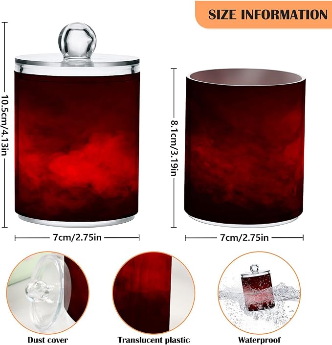 Gredecor 4 Pack Qtip Holder Clear Red Apothecary Jars with Lids Plastic Acrylic Bathroom Jars Vanity Countertop Canister Storage Organizer for Cotton Ball,Swabs,Pads,Floss