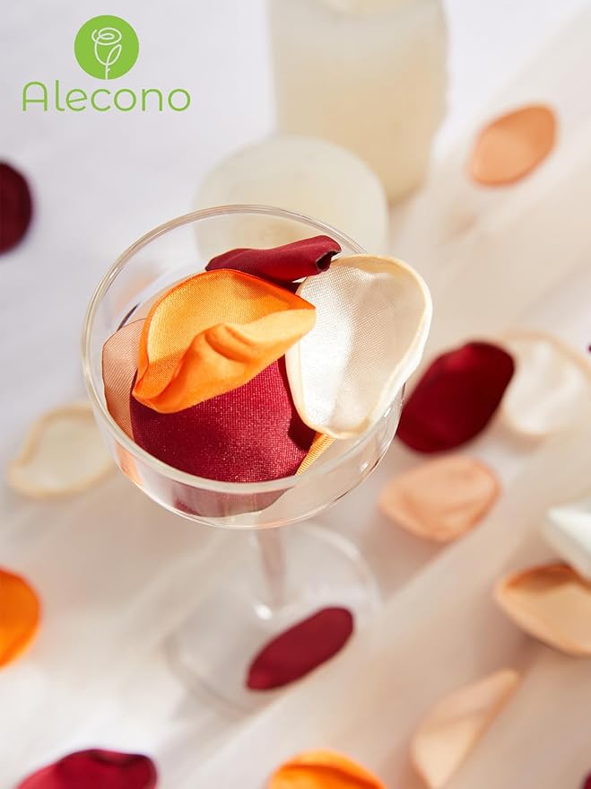 Alecono 400 pcs Silk Rose Petals, Faux Rose Flower Petals for Wedding Flower Girl, Orange Fall Fake Silk Petals Artificial Flower Petals for Bridal Shower