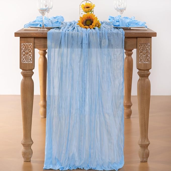 Baby Blue Cheesecloth Table Runner 12 Pack Fall Table Runners Boho Gauze 120 Inches Light Blue Cheese Cloth Fall Table Decorations for Thanksgiving Wedding Bridal Baby Boy Shower Party