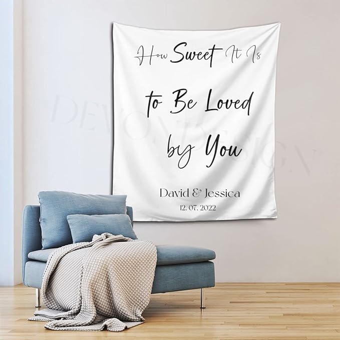 How Sweet It is to Be Loved by You Backdrop, Custom Tapestry with Names and Date, Rustic Wedding Sign, Personalized Calligraphy Wedding Banner for Ceremony, Wedding Arch, Wedding Reception Backdrop