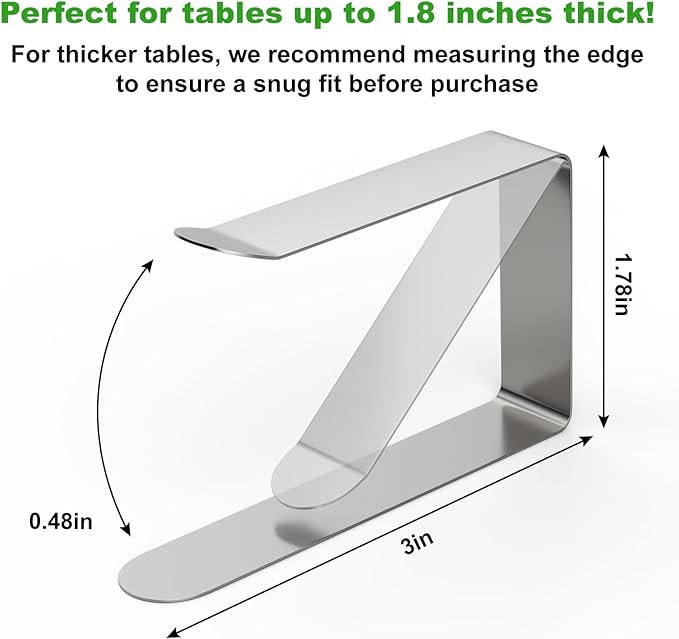 32 Pack Tablecloth Clips Heavy Duty, 2.95"x1.77" Stainless Steel Rust Proof Tablecloth Clips for 2" Thick Tables - Anti-Slip Pads Home Restaurant Picnic