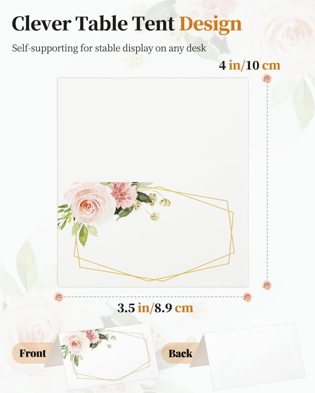 Uniclife 60 Pcs Floral Place Cards for Wedding Buffet Tables | 60 folded watercolor rose place cards create elegant seating labels and food tags for weddings, banquets and buffets.