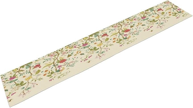 Floral Table Runner, Vintage Birds Wildflowers Herbs Nature Theme Linen Long Table Kitchen Dining Table Holiday Party Decorative Table Runner,13in（33cm） W * 36in（92cm） L