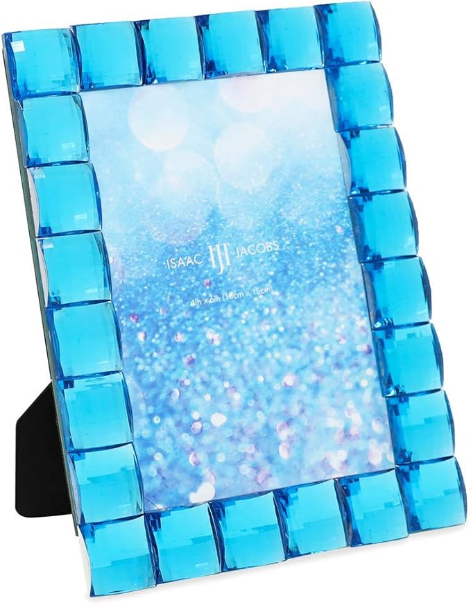 Isaac Jacobs Decorative Sparkling Turquoise Jewel Picture Frame, Photo Display & Home Décor (4x6, Turquoise)