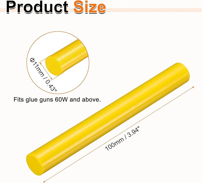 HARFINGTON 10pcs Hot Glue Sticks 0.43" Dia x 3.94" Long EVA Mini Hot Melt Adhesive Glue Stick for Hot Melt Gun Wood Plastic Glass Flowers Fabrics Foam, Yellow