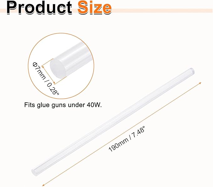 HARFINGTON 10pcs Hot Glue Sticks 0.28" Dia x 7.48" Long EVA Mini Hot Melt Adhesive Glue Stick for Hot Melt Gun Wood Plastic Glass Flowers Fabrics Foam, Clear