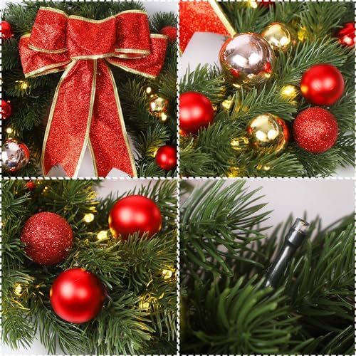 juegoal 16 inch pre-lit christmas wreath with metal, side view