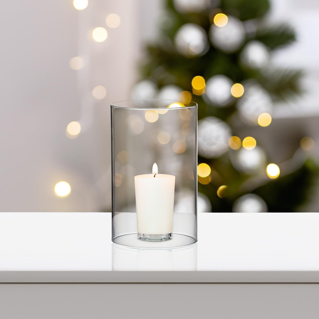 WGVI Hurricane Candle Holder Sleeve, Wide 4", Height 6", Clear Glass Cylinder Candleholder, Chimney Tube, Open Ended Candle Shade, 2 Piece