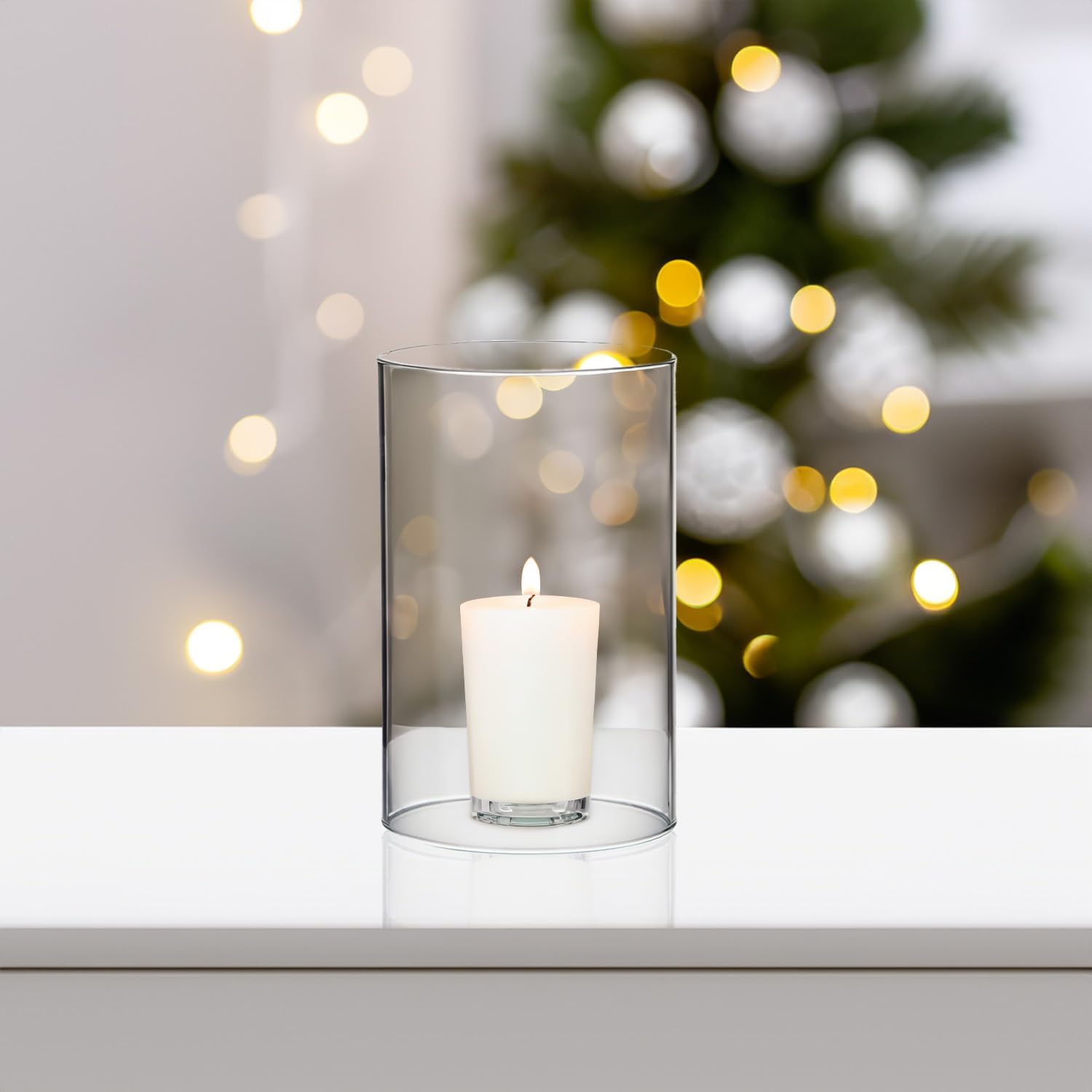 WGVI Hurricane Candle Holder Sleeve, Wide 4", Height 6", Clear Glass Cylinder Candleholder, Chimney Tube, Open Ended Candle Shade, 2 Piece