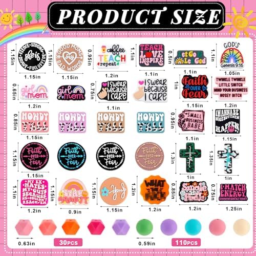 landical 200 pcs inspirational silicone focal beads bulk, close-up detail