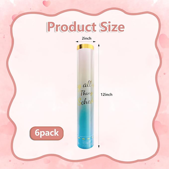6 Pack Gender Reveal Confetti Cannon, 12 Inch Pink Biodegradable Confetti Poppers for Girl Gender Reveal, Birthday, Wedding, Baby Celebration, Parties