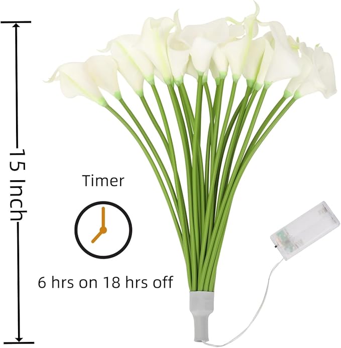 20pcs Artificial Calla Lily Bouquet Lamp Faux Floarl Night Light Real Touch Flower Night Lamp LED Calla Lily Lighted Artificial Flower for Mother's Day Gifts Home Kitchen Decor(White)