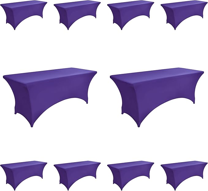 10-Pack 6ft Spandex Table Covers for Rectangle Standard Folding Tables - Wrinkle Resistant Stretch Tablecloths - Ultimate Fitted Table Protector for Parties, Banquet, Wedding