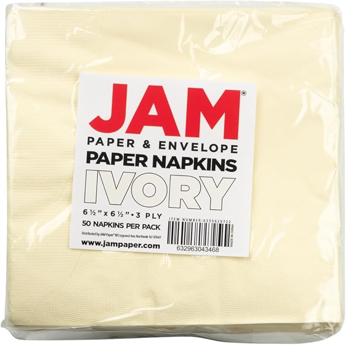JAM PAPER Medium Lunch Napkins - 6 1/2 x 6 1/2 - Ivory - 50/Pack