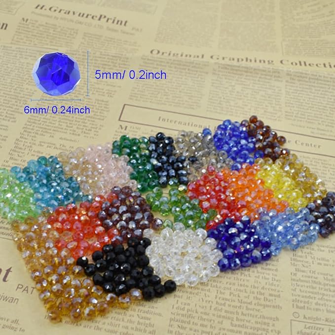 6mm 1200Pcs Briolette Faceted AB Crystal Glass Beads 24 Colors Rondelle Shape for Jewelry Making Bracelets Necklaces DIY Craft Decorative