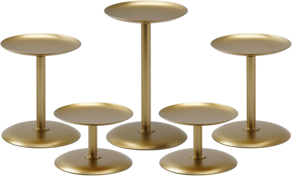 Homemory Christmas Metal Fall Candle Holders Stands for Pillar Candles Set of 5, Candleholder Sets for Table Centerpiece Fireplace (5, Gold)