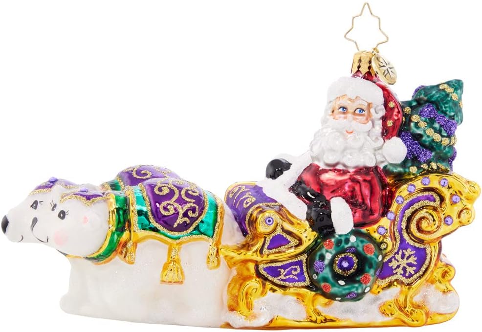 Christopher Radko Hand-Crafted European Glass Christmas Decorative Ornament, Polar Pals Sleigh Ride