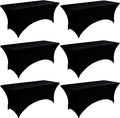 6-Pack 6ft Black Spandex Table Covers for Rectangle Standard Folding Tables - Wrinkle Resistant Stretch Tablecloths - Ultimate Fitted Table Protector for Parties, Trade Shows, Wedding