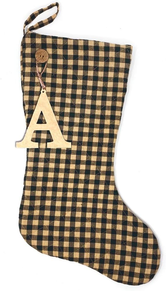 Marilee Home 18" Primitive Black 5 Quilted Stocking with Personalized Charm