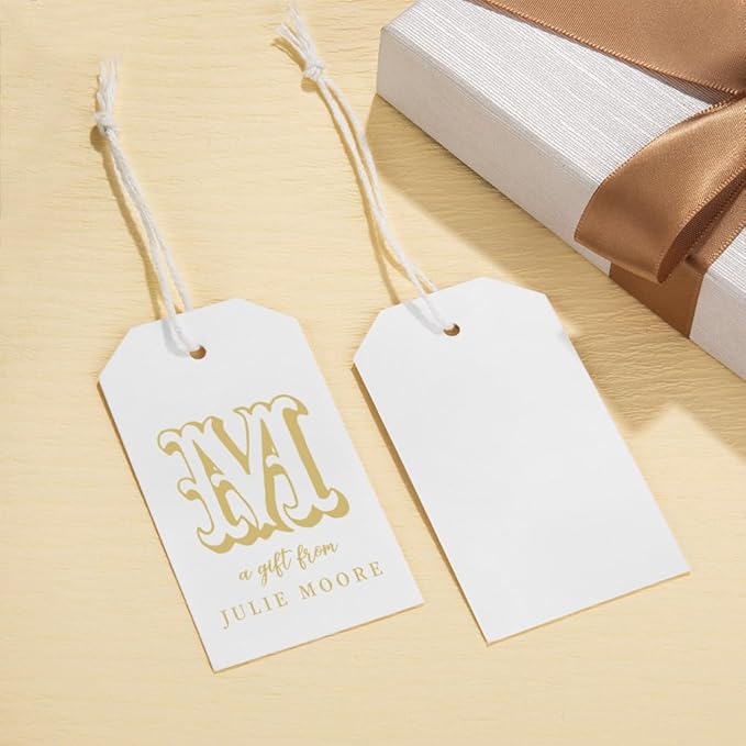 callie Personalized Monogrammed Gift Tags with String Attached, Custom Name White Paper Gift Tags for Wedding Favors, Birthday, Bridal Shower, 24PCS