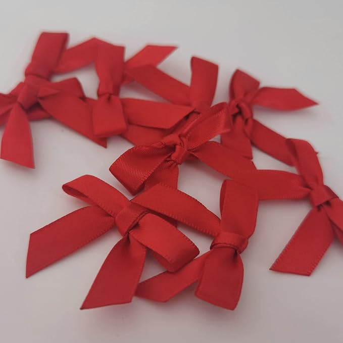 50pcs 1-1/2" Mini Red Satin Ribbon Bows for Christmas Decoration Gift Packing (Red)