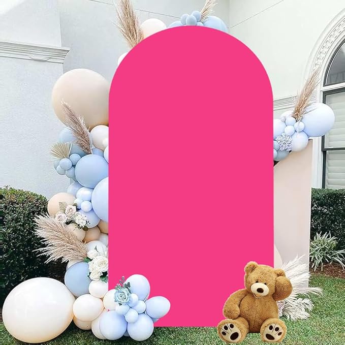 Hot Pink 7.2ft Arch Backdrop Cover - Round Top Chiara Double Sided for Wedding, Baby Shower, Birthday Party - Balloon Arch Spandex Decorations