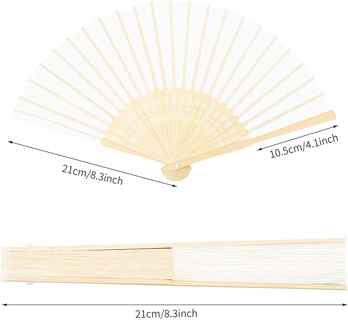URATOT 36 Pieces White Folding Fans Silk Bamboo Folding Fans Handheld Fans for Wedding, Party Decoration