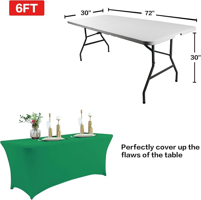 IVAPUPU 1 Pack 8FT Table Cloth for Rectangular Fitted Events Stretch Emerald Green Table Covers Washable Cover Spandex Tablecloth Protector for Party, Wedding, Cocktail, Banquet, Festival
