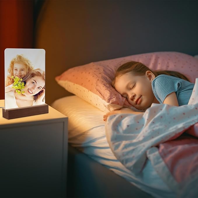 6" x 8"- 4 pcs Acrylic 2 pcs Frame Sublimation LED Acrylic Photo Frames Night Lights Blanks Heart Shape,with Warm Color Light with Wood Stand for Heat Press Machine Printing