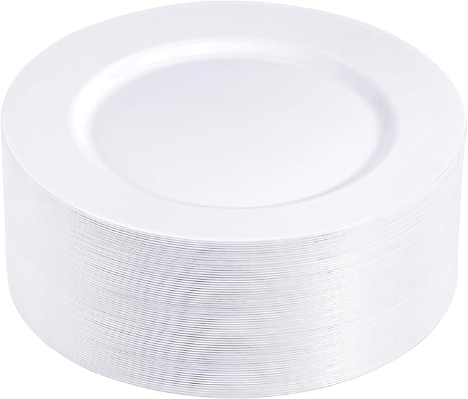 N9R 100PCS White Plastic Plates, 10.25inch Heavy Duty Plastic Disposable Plates, Premium Elegant Dinner Plates for Party