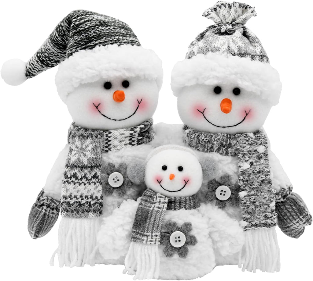 Christmas Snowman Decorations Indoor- Grey Stuffed Snowman Plush Decor for Table Centerpiece- Neutral Christmas Decor Winter Handmade Gifts
