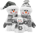 Christmas Snowman Decorations Indoor- Grey Stuffed Snowman Plush Decor for Table Centerpiece- Neutral Christmas Decor Winter Handmade Gifts