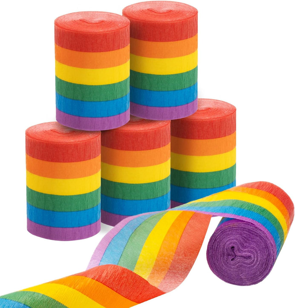 PIGETALE 6 Rolls Rainbow Party Streamers Crepe Paper, Rainbow Party Decorations for Christmas Birthday Wedding Bachelorette Bridal Baby Shower Pride Party Candyland Backdrop DIY Supplies Art Crafts