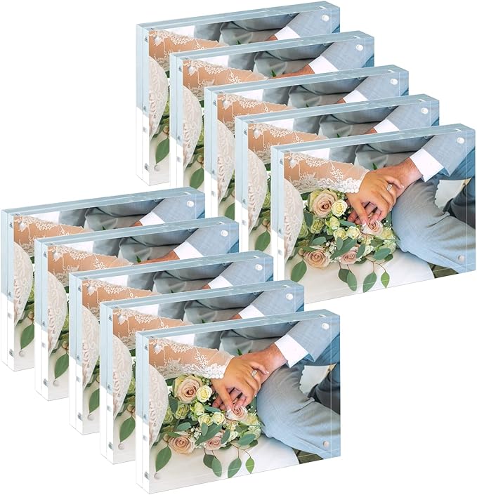 Mini Acrylic Picture Frame 2.5x3.5 Clear Double Sided Magnetic Photo Frames Block Frameless Acrylic Business Card Frame Desktop Display Stand for Office Home Decoration 20mm Thick (10 Pack)