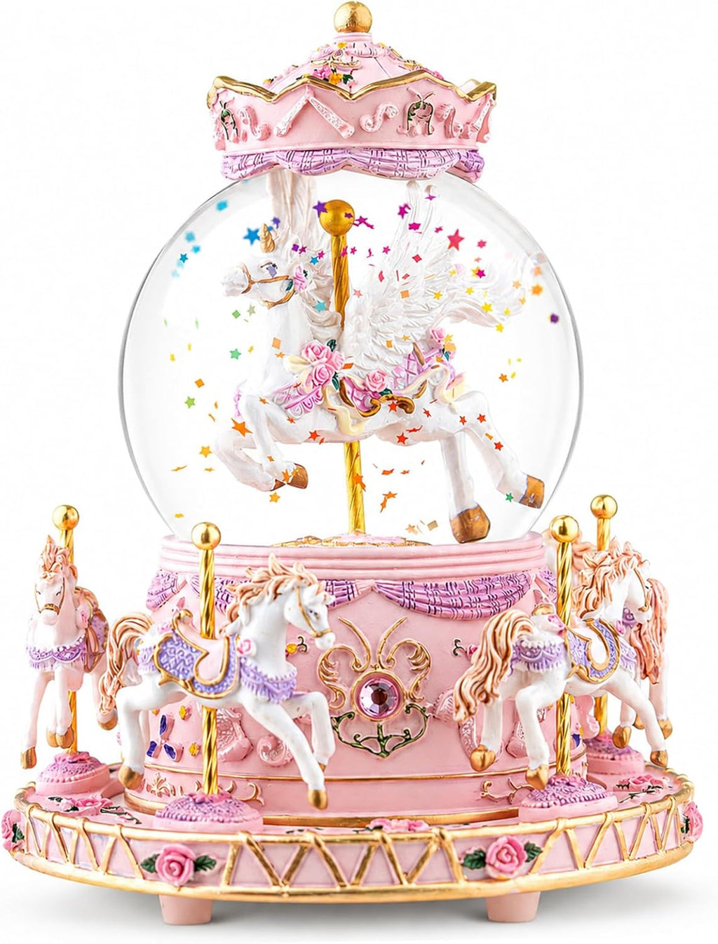 Unicorn Carousel Snow Globe Music Box, Plays You are My Sunshine, Rotating Horse Musical Snow Globe Gift for Daughter Girls Women, Birthday Christmas for Wife Sister Friend