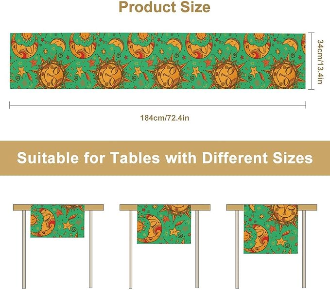 Boho Moon Table Runner, Phase of The Moon Star Sun Cartoon Pattern Table Runner for Kitchen Living Room Home Party 13x108 Inch