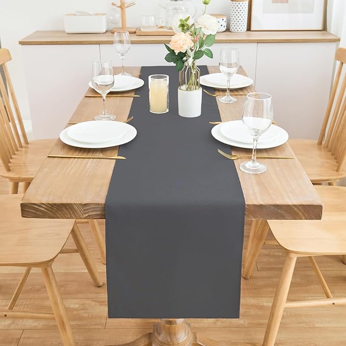2 Pack Grey Table Runner 12 x 90 Inch Solid Color Farmhouse Runners Coffee Table Dresser for Daily Party Home Decoration