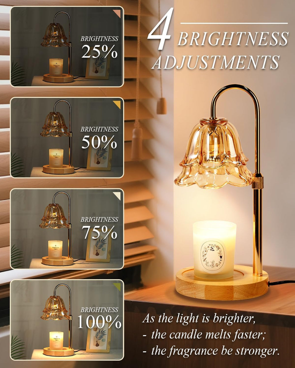 Flower Candle Warmer Lamp with Timer Dimmable, Christmas Birthday Gifts for Women Mom, Candle Warming Light Height Adjustable, Wax Melt Warmer for Jar Scented Candles, Housewarming Candle Lamp