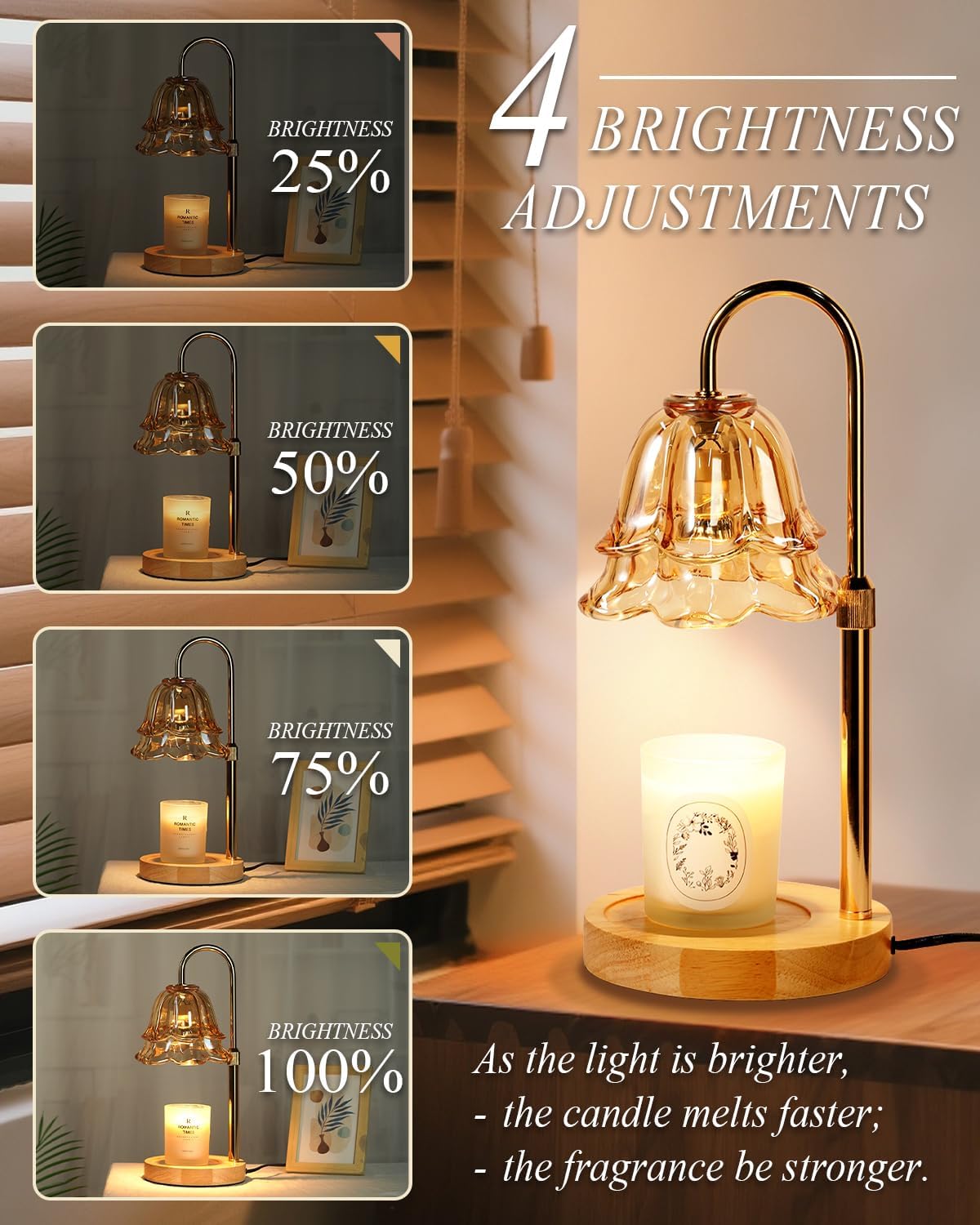Flower Candle Warmer Lamp with Timer Dimmable, Christmas Birthday Gifts for Women Mom, Candle Warming Light Height Adjustable, Wax Melt Warmer for Jar Scented Candles, Housewarming Candle Lamp