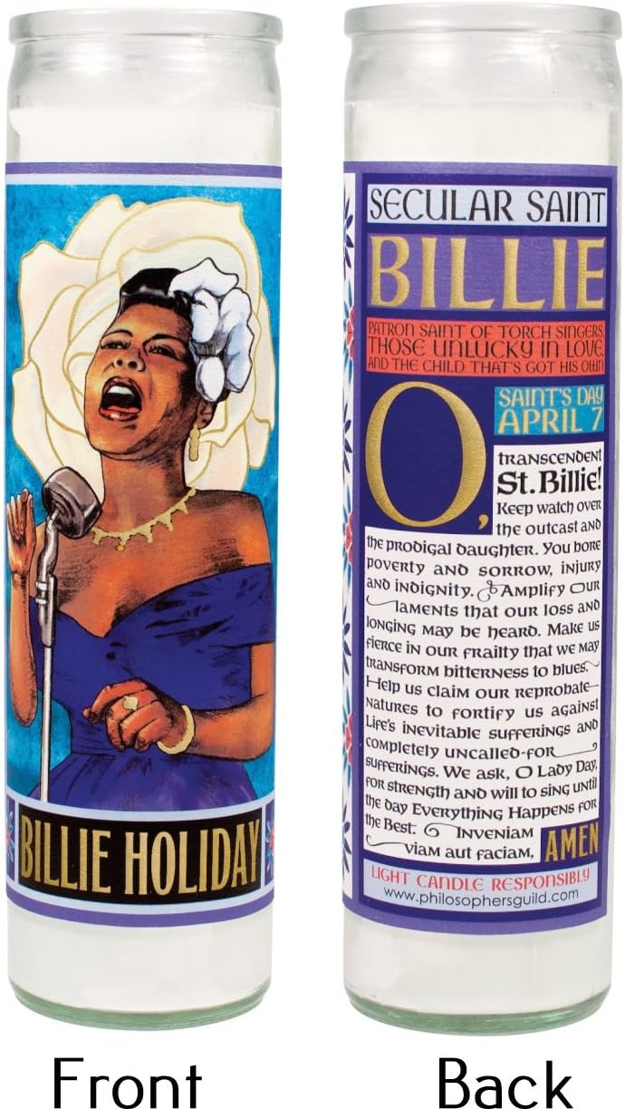 Billie Holiday Secular Saint Candle - 8.5 Inch Tall Glass Prayer Votive - Made in The USA