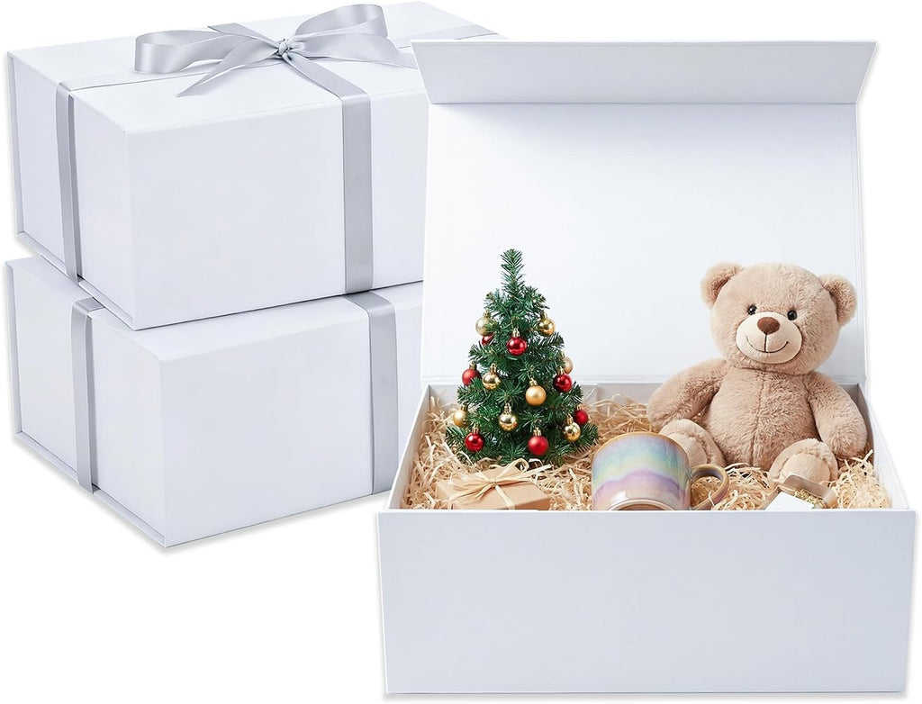 KIAMITH 3 Pack White Magnetic Gift Boxes, 12x8.25x4 Inches Large Luxury Gift Box with Lids, Collapsible Gift Box for Present, Bridesmaid Proposal, Weddings, Birthdays, Groomsmen Boxes, and Graduation