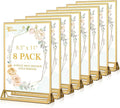 EHWINE 8 Pack Acrylic Sign Holder 8.5 x 11, Double Sided Gold Picture Frame Stand up Table Top Sign Holders, Clear Display Stand Menu Flyer Holder for Wedding Party (Provide Non-slip Mats)
