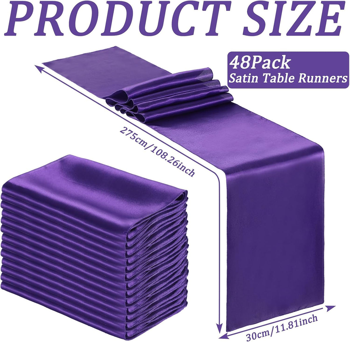 Bencailor 24 Pcs Purple Satin Table Runners Bulk, 12 x 108 Inch