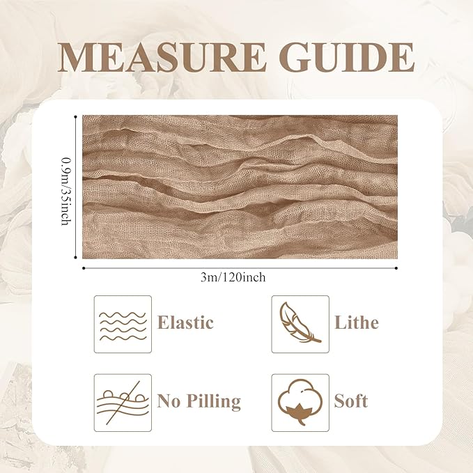 Asee'm 3pcs Cheesecloth Table Runner 120 Inches Long Nude Boho Gauze Cheese Cloth Runner 10FT Rustic Sheer Table Runners for Christmas Wedding Party Baby Shower Spring Easter Decoration