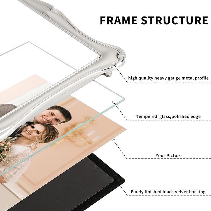 4 x 6'' Premium Alloy Silver Photo Frame - Luxury Display with Real Glass and Velvet Backing,Hi End Décor Metal Frames