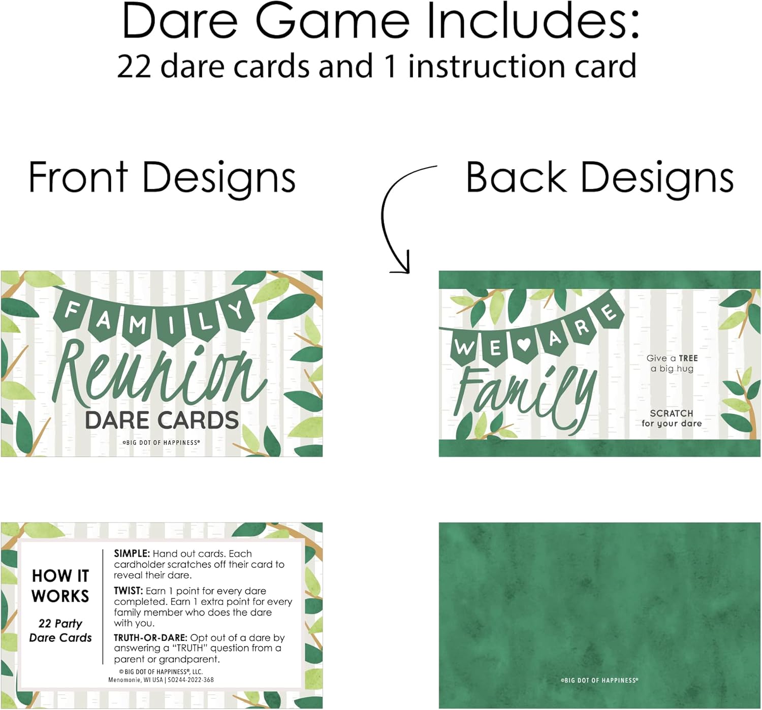 Big Dot of Happiness Family Tree Reunion - Family Gathering Party Game Scratch Off Dare Cards - 22 Count
