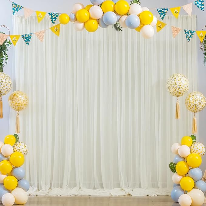 20x10 Ivory Tulle Backdrop Curtains for Parties, Sheer Backdrop Curtain Wedding Photo Background Drapes for Baby Shower Photography Birthday Party