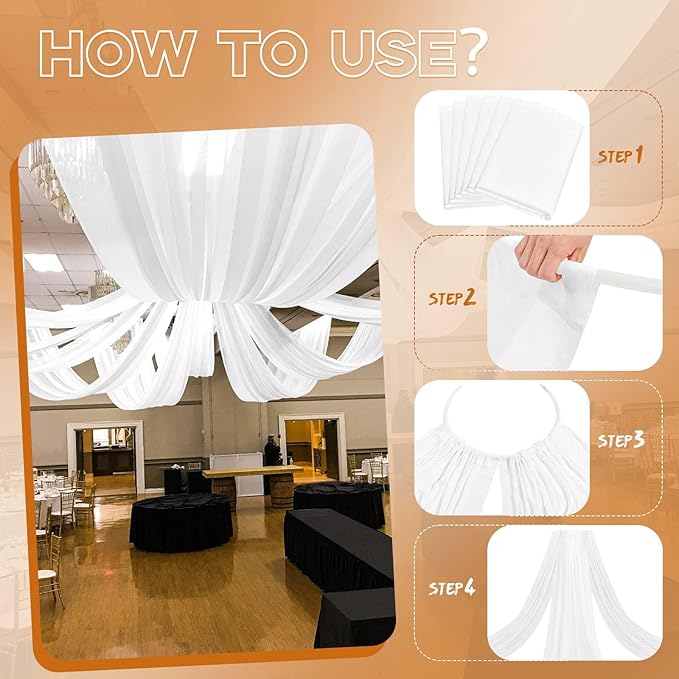 6 Panels White Ceiling Drapes for Wedding 5ftx30ft Ceiling Drapes Wedding Arch Draping Fabric Cheesecloth Sheer Curtain Romantic Ceiling Decorations for Wedding Party Banquet Ceremony Stage